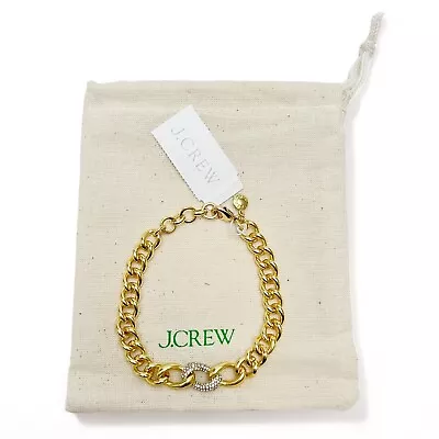 J.Crew Clear Pave Crystal Rhinestone Chain Link Goldtone Bracelet NEW • $29.99