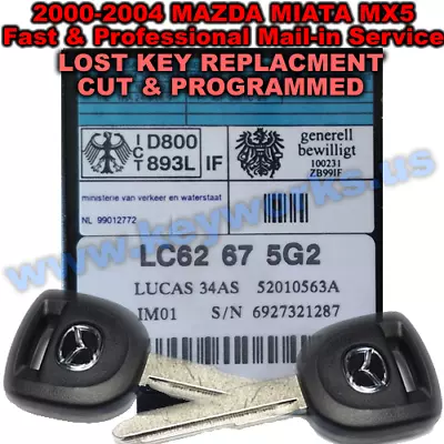 MAZDA MIATA MX5 - Key Replacement Immobilizer Programming - Mail In Locksmith • $195