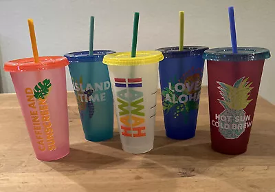 Starbucks Cold Cups 24oz Hawaii Collection Reusable - 5 Cups With Lids & Straws • $24.95