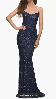 Flawless Condition. La Femme Navy Blue Sequin Trumpet Prom Dress Sz 4 Orig $419 • $125