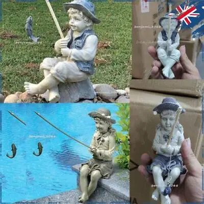 Cute Fishing Gnome Home Garden Statue Sitter Gift Outdoor Ornaments Art Decor Au • $21.46