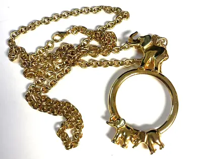 Antique Goldtone Chain Magnifying Glass Elephant Design Pendant Necklace • $15