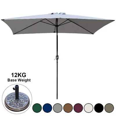 2x3m Garden Parasol Sun Shade Umbrella Rectangular Tilt Crank Base Cover Fabric • £78.99