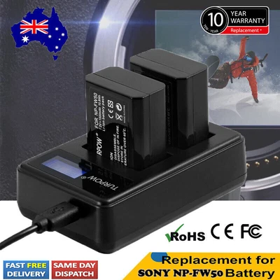 $30.99 • Buy 2X 1500mAh NP-FW50 Battery + LED Charger For Sony A6500 A5000 A6000 A7II A7RII