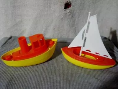 (2) Vintage 60's Plastic Toy Boats : Tugboat & Sailboat (VG) USA • $12.99