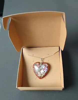 Heart Resin Abalone Pendant 19  Silver Plated Necklace Gift Box New Handmade • £6