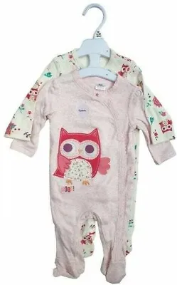 £9.99 • Buy Ex Store Baby Girl 2 Pack Owl Floral Pink Cotton Sleepsuits N/B 0 3 6 9 12 18 