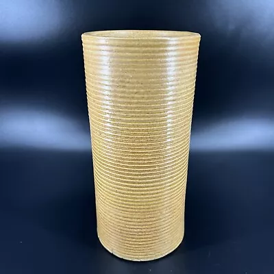 $68 • Buy Vintage #4010 Zanesville Stoneware Pottery Ribbed Tan Vase 10 