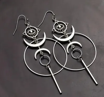 Moon Evil Eye Silver Dangle Drop Earrings FREE SHIPPING • $12