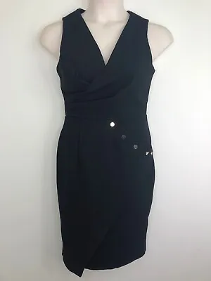 Sheike Womens Fitted Dress Size 10 Black Sleeveless V Neck Office Event • $45