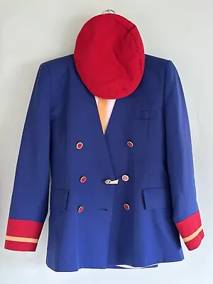 90s Britannia Air Hostess Cabin Crew Uniform Blue Jacket Skirt Blouse Hat Badge • £274.99