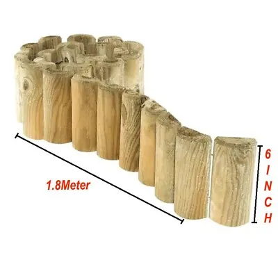 Wooden Log Edging Roll Border And Fixed Picket Fence Edge For Garden Lawn 1.8M • £14.99