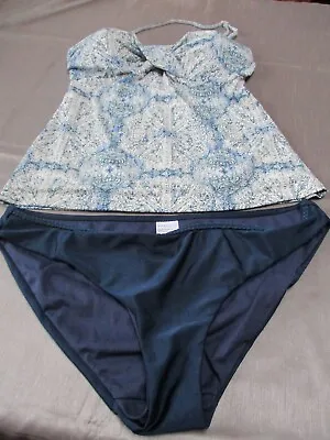 Ladies FatFace Blue & Ivory Tankini Size 16 & Navy Bikini Bottom Size 16 • £8.50
