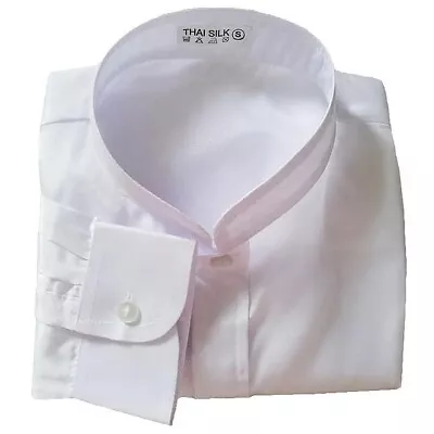 Men's Mandarin Collar Thai Silk Dress Shirt White Long / Short Sleeve Small-3XL • $21.95