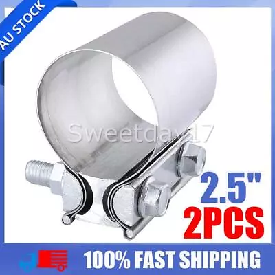 2x 2.5 Inch Butt Joint Exhaust Band Clamp Sleeve Stainless Steel Exhaust Clamp Y • $23.95