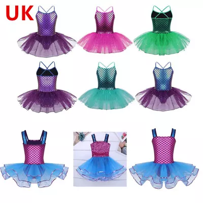 UK Girl Shiny Sequins Ballet Dress Metallic Gymnastics Camisole Leotards Mermaid • £4.39