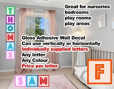 Adhesive Decal Sticker Individual Letter Blocks Bespoke Name For Nursery Bedroom • £2.50