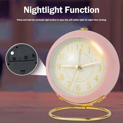 $23.65 • Buy Modern Bedside Silent Analog Alarm Clock With Night Light Battery Powered
