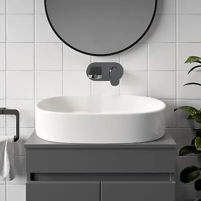 Ceramic Bathroom Vanity Wash Basin Sink Countertop Oval Modern 600 X 380mm White • £59.98