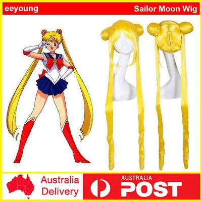 Anime Sailor Moon Tsukino Usagi Gold Yellow Cosplay Wig Costume Long Party Hairs • £24.93