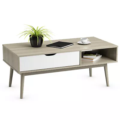 Costway Coffee Cocktail Table Accent Sofa Table W/ Drawer&Storage Shelf Oak • $79.99