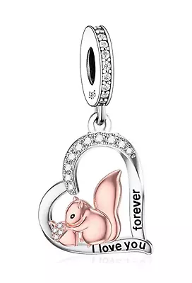 CLOSING DOWN SALE New Sterling Silver Squirrel I Love You Forever Dangle Charm • £14.99