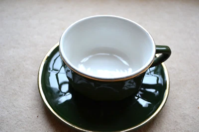 £6.99 • Buy Vintage FRENCH Apilco Green Gold Large Coffee, TWO Cups And Saucers,  Porcelain