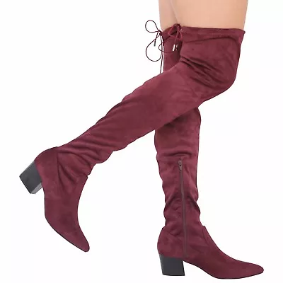 £19.99 • Buy Womens Ladies Mid Heel Thigh High Over The Knee Stretch Boots Size 3-8