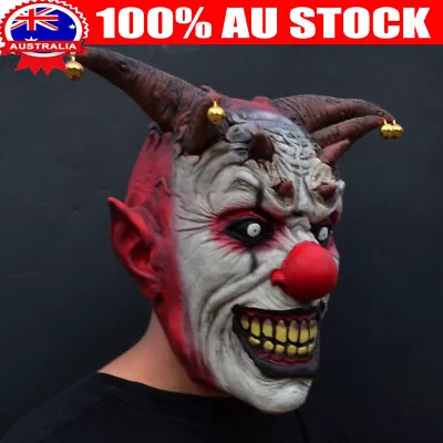 Scary Evil Killer Joker Clown Latex Mask Halloween Horror Cosplay Costume Bells • $17.89