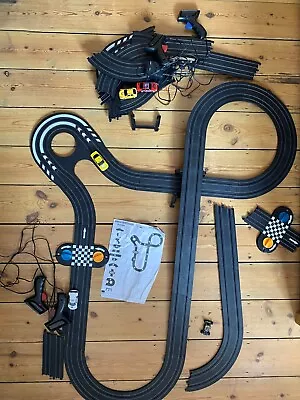 Micro Scalextrix Set + Extra Track Sections +  4 Cars (requires Maintenance) • £20