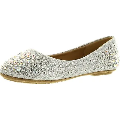 Girls Toddler Rhinestone Silver Mary Jane Flats Wedding Ballerina Frozen Shoes • $13