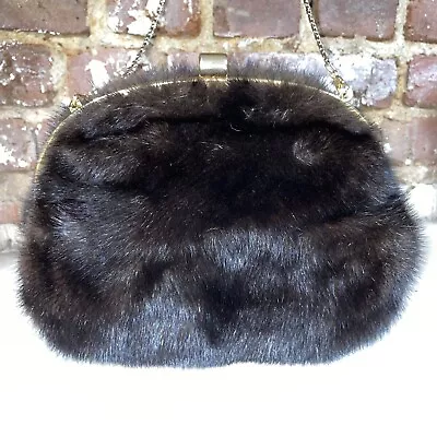 Shoulder Purse / Hand Warmer Faux Mink Fur Snap Close Chain Strap LF Canada VTG • $40