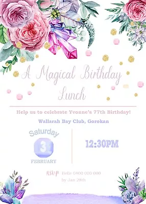 Crystal Floral Personalised Invitations Invite Birthday Party Supplies • $1.20