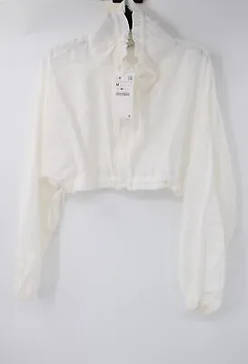 NWT ZARA Jacket Womens M Cropped Flowing Modal Blend Full Zip Long Sleeve White • $23.96