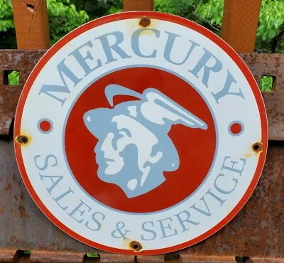 Old Vintage Mercury Sales & Service Porcelain Gas Station Pump Advertising Sign • $139.99