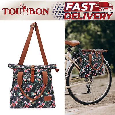 Tourbon Bicycle Roll Top Single Pannier Canvas Bike Messenger Bag Travel Pack • $61.19