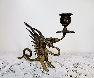$110.87 • Buy Antique Vtg Brass Griffin Gryphon Dragon Candlestick Candle Holder