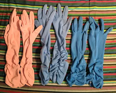 Vintage Women's Gloves Lot Of 3pr Pink Blue Scrunchy Medium Large 13  Costume • $9.31