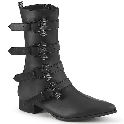 Black Victorian Vampire Steampunk Pointy Toe Boots Punk Goth Bats Mens Shoes • $92.95