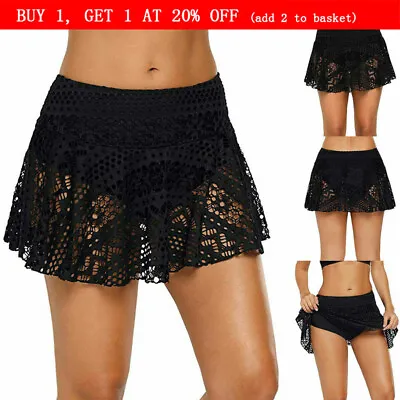 Black Or White Women Short Swimskirt Lace Skirted Bikini Bottoms Beach Pool • £10.55