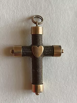 Antique Victorian Woven Hair Mourning Cross Tested Positive Gold Funeral Death • $140