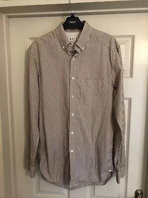 Reiss Mens Brown Pinstripe Long Sleeve Shirt Small • £12