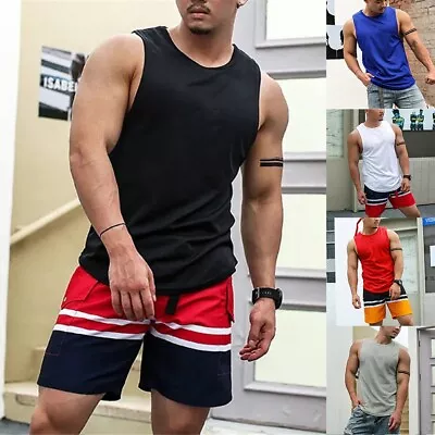 Muscle Vests Men Gym Tanks Tops For Bodybuilding Fitness Sleeveless T Shirt • £13.49