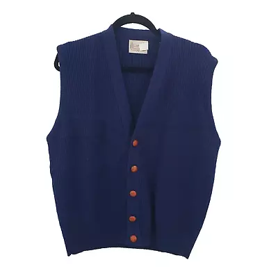 Clipper Mist Vintage Blue Sweater Vest Cardigan Mens Size Large Leather Buttons • $28.88
