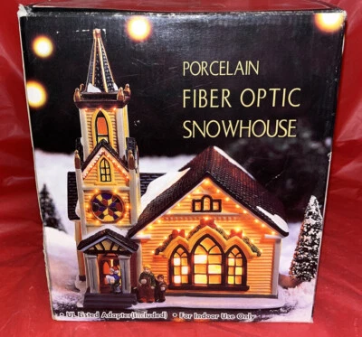 $22.95 • Buy Vintage Christmas Village Fiber Optic Snow House Of A Church.
