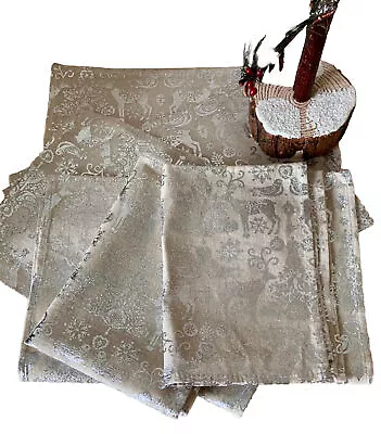 £12 • Buy Christmas Napkins With Deer, Robins And Christmas Tree Design In White & Silver