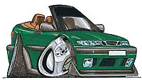 Saab 900 Convertible Cabrio Green 900s Cartoon T-shirt Available In Sizes S-3XL • $11.95