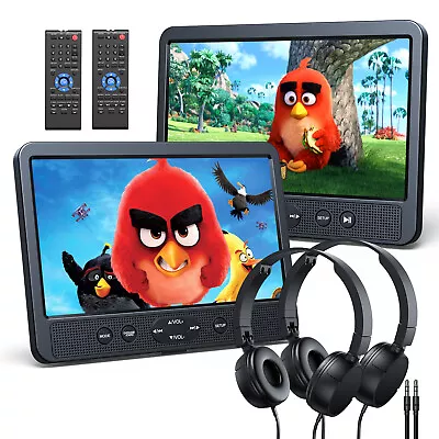 2x 10.5  HD Car Headrest DVD Player For Kids Sync Screen AV Out & In USB+Headset • $147.78