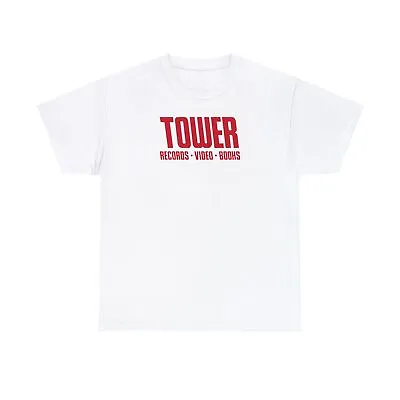 Vintage Records Videos Books Store Tower Heavy Cotton T-Shirt • $26.67