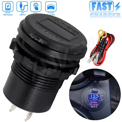 12V QC3.0 PD+USB Car Fast Charger Socket Quick Charging Adapter Voltage Display • £9.39